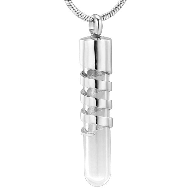 Cylinder Capsule Secret Message Vial Cremation Ash Urn Necklace in  Stainless Steel Stash Locket Wing and Crystal Dangle Necklace